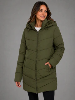 Campera Parka Larga Mujer Piel Interior Capucha Invierno doble cierre