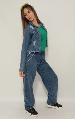 Campera Jeans Mujer Chaqueta Con Tachas Mom Corta Moda Dama