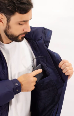 Imagen de Campera Hombre Puffer Con Piel Bolsillos Impermeable Abrigo