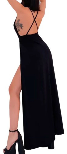 Vestido Largo Mujer Microfibra Doble Tajo Fiesta Casamiento en internet