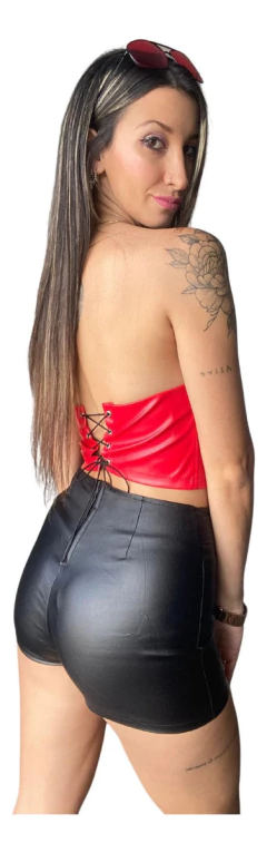 Imagen de Short Engomado Mujer Negro Moda Dama Hebilla Tiro Alto Salir