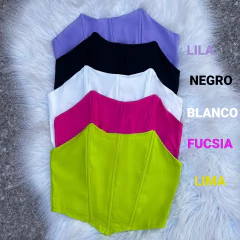 Imagen de Corset Crop Top Mujer Dama Bengalina Strapless Cierre Moda