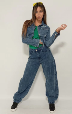 Imagen de Campera Jeans Mujer Chaqueta Con Tachas Mom Corta Moda Dama