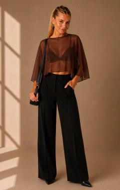Manguita Crop Top Mujer Tull Transparencia Fiesta Moda - comprar online