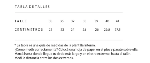 TABLA DE MEDIDAS ZAPATOS