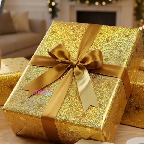 Papel de Regalo Metalizado Estrellas 50x70cm - Dorado