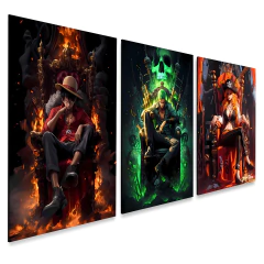 Kit 3 Quadros Decorativos Luffy Zoro e Nami Exclusvio