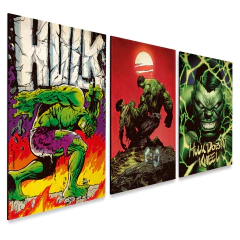 kit 3 Quadros Decorativos Hulk