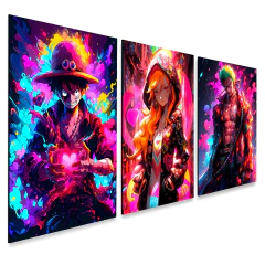 kit 3 Quadros Decorativos One Piece , Luffy, Nami e Zoro