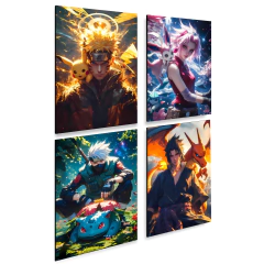 kit 4 Placas Decorativas Naruto Mestre Pokémon