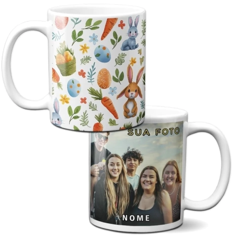 Caneca Personalizada Chocolate Coelho Cesta Bege