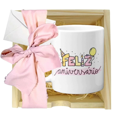 Kit Presente Feliz Aniversário Caixa e Caneca