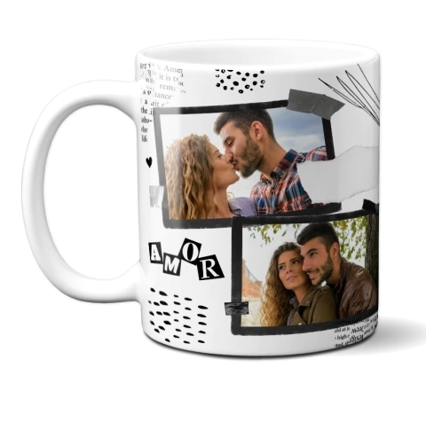 Caneca Casais Amor PB Personalizada Com 2 Fotos