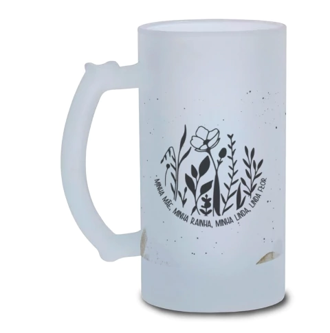 Caneca Chopp Mãe Rainha Linda Flor Vidro Jateado 475ml