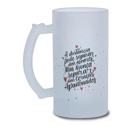 Caneca Chopp Casais Distância Coraçäes Vidro Jateado 475ml