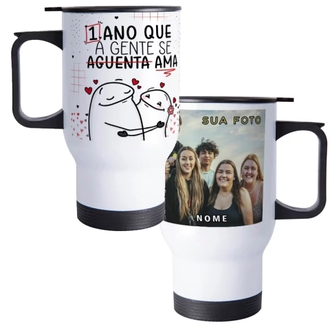Copo Térmico Personalizado Casais 1 Ano Se Aguenta Ama