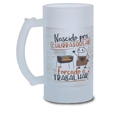 Caneca Chopp Pai Nascido Pra Jogar Flor Vidro Jateado 475ml
