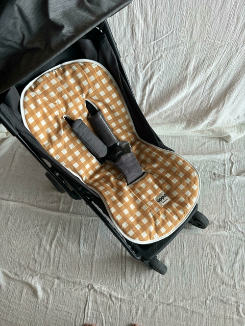 CUBRE COCHECITO REVERSIBLE - VICHY CARAMELO