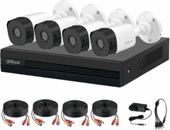 Dahua Kit de 4 Canales de 1 Megapixel/ 4 Cámaras B1A11 con Lente de 2.8mm/ 93 Grados de Apertura/ 4 CH+1 IP o hasta 5 CH IP/SMD Plus/Búsqueda de Humanos y Vehículos/Accesorios Incluidos