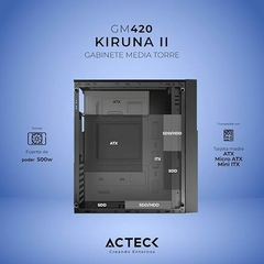 Gabinete Media Torre Kiruna II GM420 / MAX MB ATX Fuente ATX 500w / 2xUSB 2.0 / Full Metalico + Frente Solido/Negro - CM | Ahorita lo Pides, Ahorita lo Recibe
