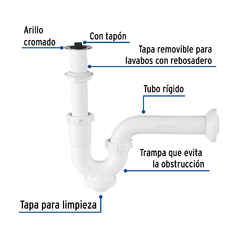 Céspol rígido 1-1/4", con contra, polipropileno, para lavabo - CM | Ahorita lo Pides, Ahorita lo Recibe
