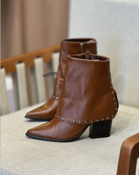 Bota texana cano curto couro legítimo (preto e caramelo) - comprar online