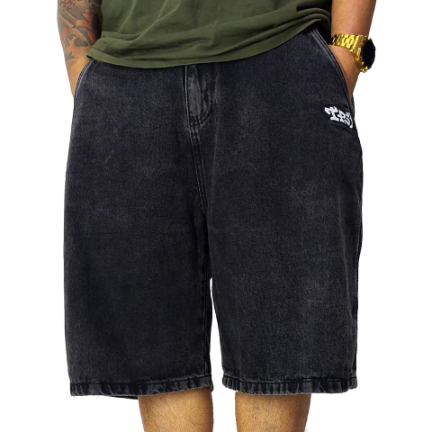 Bermuda Jeans Trip Side Spray Bordado Preto Estonado B048