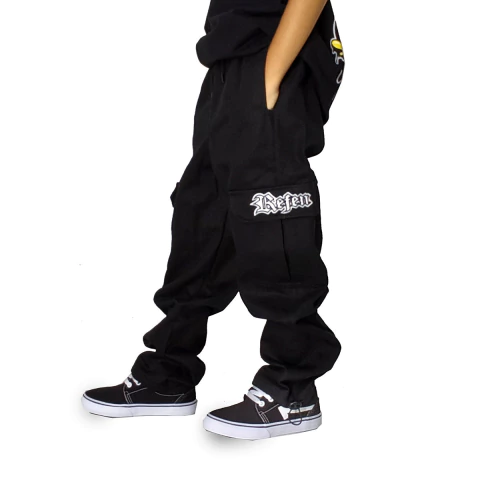 Calça Cargo Infantil Refen Sarja Preto