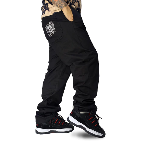 Calça Sarja Lisa Refen Balão Bordado Preto RFN-028