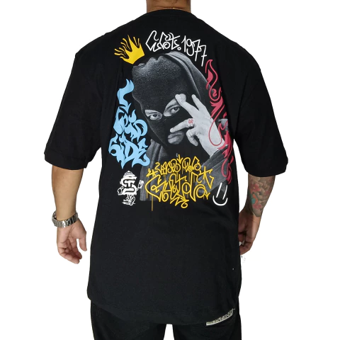 Camiseta Trip Side Oversized Thug Life Ladrão S165 Preto