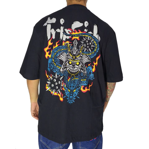 Camiseta Trip Side Overzise Samurai Oriental Preto S-345