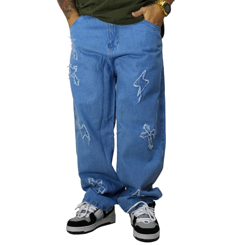 Calça Jeans Trip Side Balão Double Cross Azul C024b