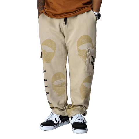 Calça Moletom Cargo Trip Side Pixo Balaclava Bege CMO-08
