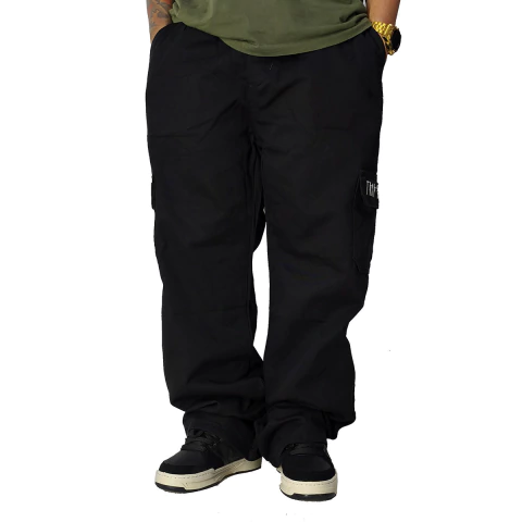 Calça Sarja Trip Side Cargo Tag Pixo Bordado Preto C053