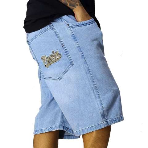 Bermuda Jeans Pixain Hip Hop Bordado Azul Claro PIX-257