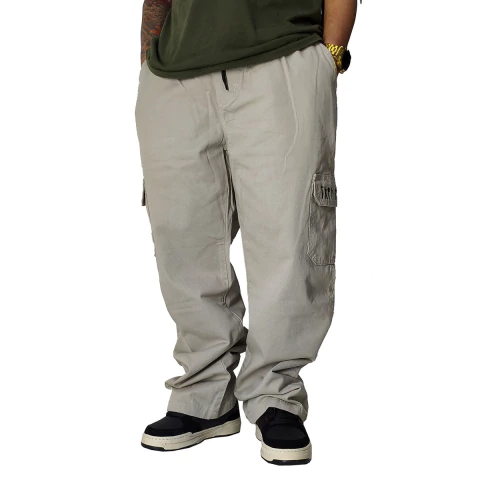 Calça Sarja Trip Side Cargo Bege Pìxo Tag Bordado C053