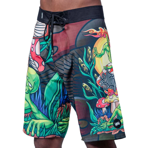 Bermuda Chronic Elastano Cogumelos Aliens Preto 002