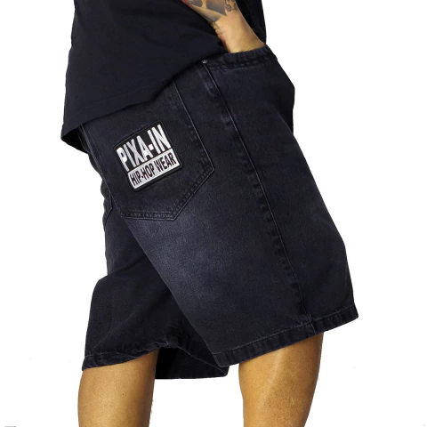 Bermuda Jeans Pixain Hip Hop Placa Preto Classico PIX-255