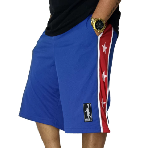 Bermuda Basquete M10 Vintage Stars Azul Vermelho