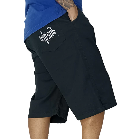 Bermuda Trip Side Sarja Lisa Bordado Gothic Preto B032