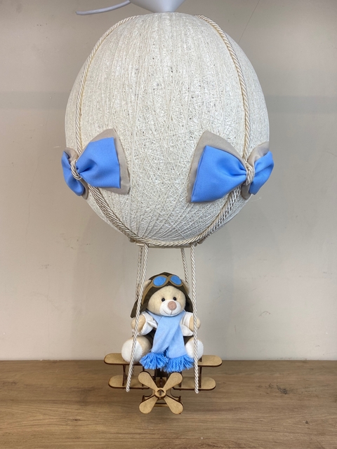 Lustre Balão Azul Claro + Urso Aviador Azul Claro