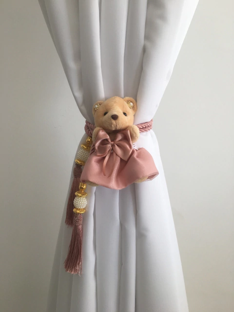 Par de Prendedores de Cortina Ursa Realeza Rosê