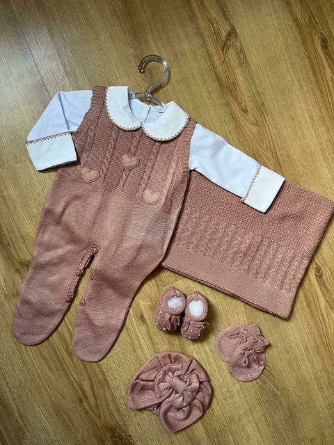 Kit Salopete 3 peças - Rosê com Corações - comprar online