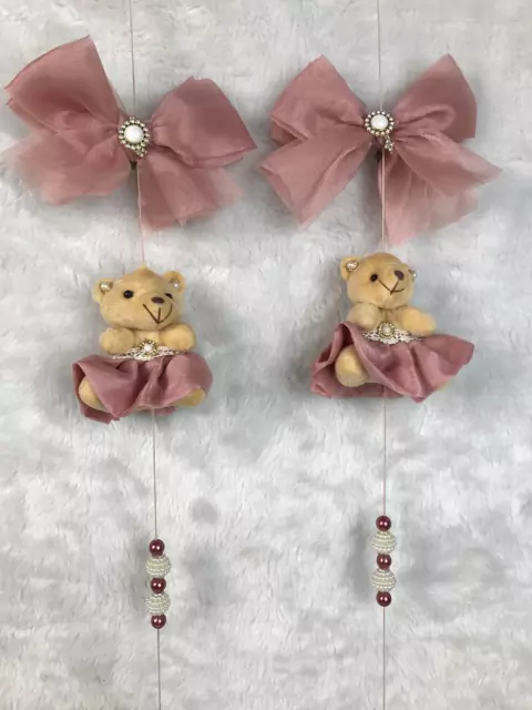 Par de Pingentes Ursa Realeza Nude/Rosa Seco