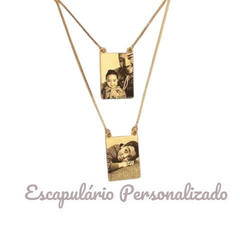 Colar Escapulário Personalizado com Foto Gravação a Laser Banhado a Ouro18k