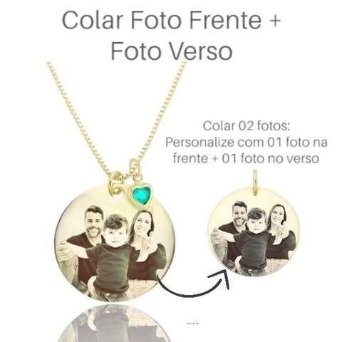 Colar Fotogravação Dourado- FOTO FRENTE + FOTO VERSO - EXPRESSO