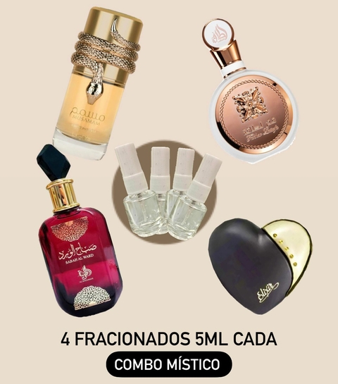 Combo mistico 4 Fracionado (Musamam, Elixir, Sabah e Fakhar rose) 4x5ml.