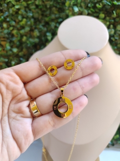 Conjunto inspiração alta joalheria em aço inoxidável dourado na internet