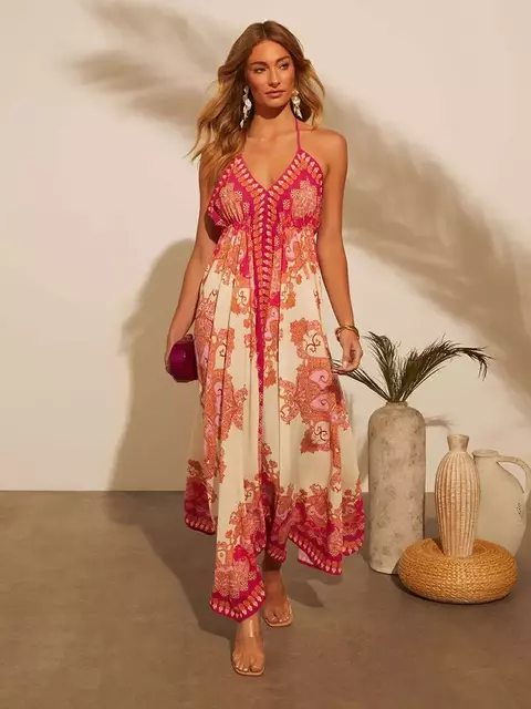 Vestido longo floral boêmio