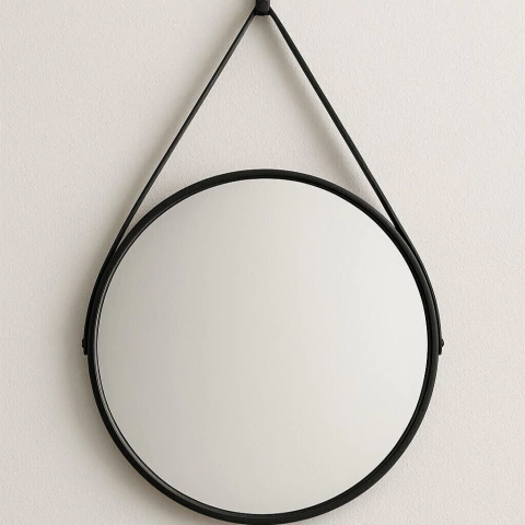 Espelho de parede redondo com alça Preto - 43cm